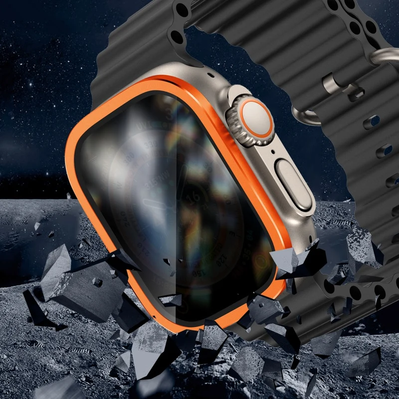 Apple Watch Ultra 49mm / Ultra 2 49mm Aluminum Alloy Watch Case with Anti-spy Tempered Glass Film