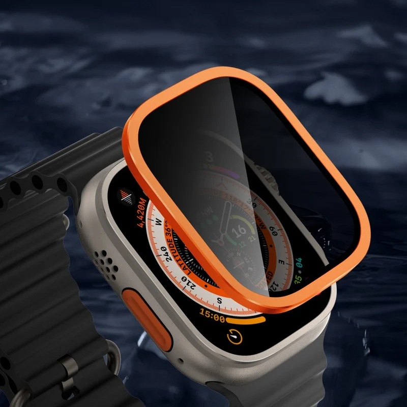 Apple Watch Ultra 49mm / Ultra 2 49mm Aluminum Alloy Watch Case with Anti-spy Tempered Glass Film