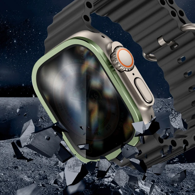 Apple Watch Ultra 49mm / Ultra 2 49mm Aluminum Alloy Watch Case with Anti-spy Tempered Glass Film