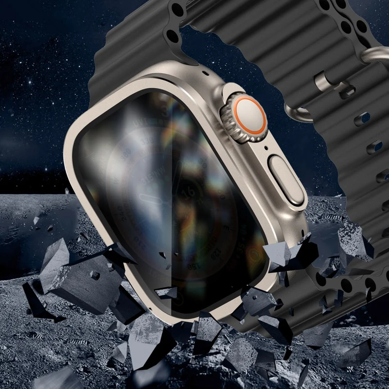Apple Watch Ultra 49mm / Ultra 2 49mm Aluminum Alloy Watch Case with Anti-spy Tempered Glass Film