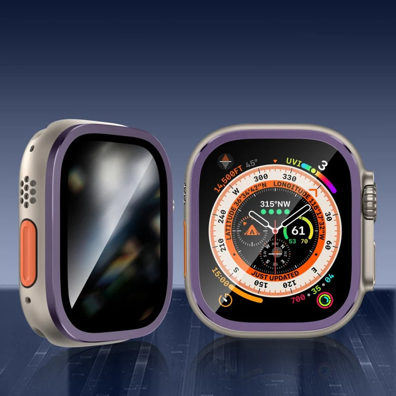 Apple Watch Ultra 49mm / Ultra 2 49mm Aluminum Alloy Watch Case with Anti-spy Tempered Glass Film