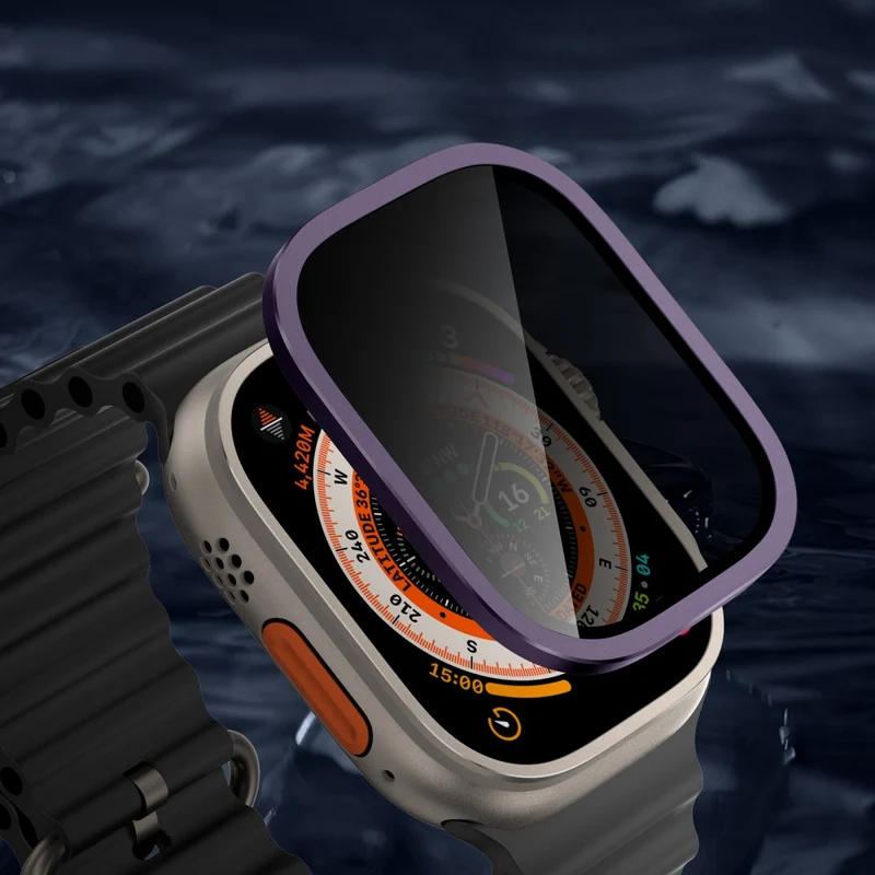 Apple Watch Ultra 49mm / Ultra 2 49mm Aluminum Alloy Watch Case with Anti-spy Tempered Glass Film