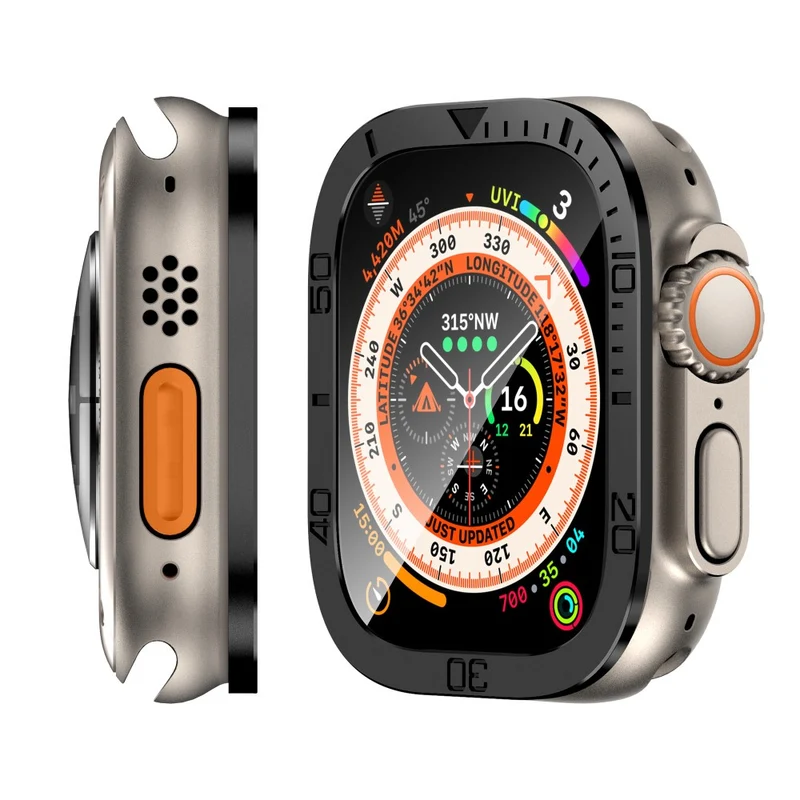 Apple Watch Ultra 49mm / Ultra 2 49mm Watch Case Aluminum Alloy Cover with Tempered Glass Protector