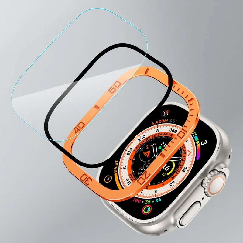 Apple Watch Ultra 49mm / Ultra 2 49mm Watch Case Aluminum Alloy Cover with Tempered Glass Protector