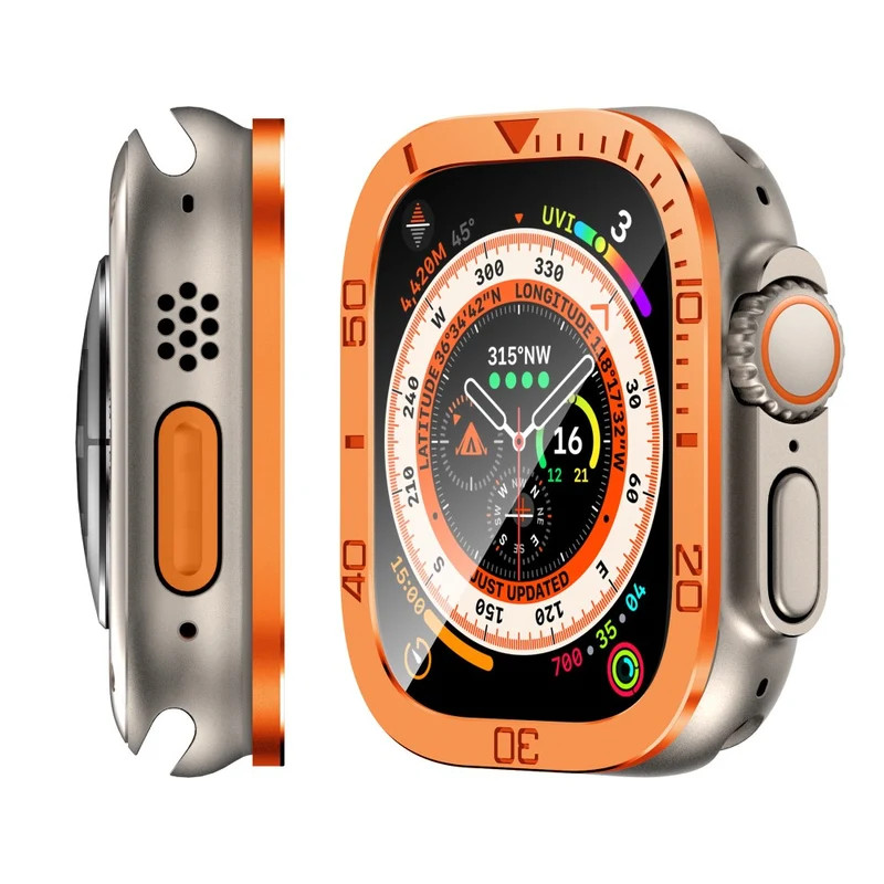 Apple Watch Ultra 49mm / Ultra 2 49mm Watch Case Aluminum Alloy Cover with Tempered Glass Protector