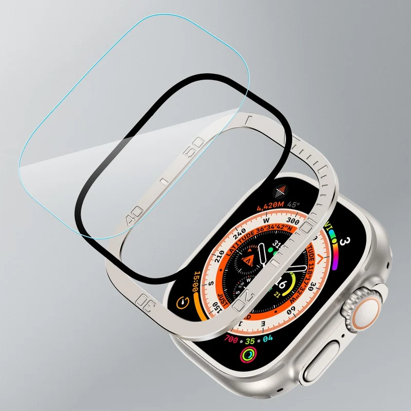 Apple Watch Ultra 49mm / Ultra 2 49mm Watch Case Aluminum Alloy Cover with Tempered Glass Protector