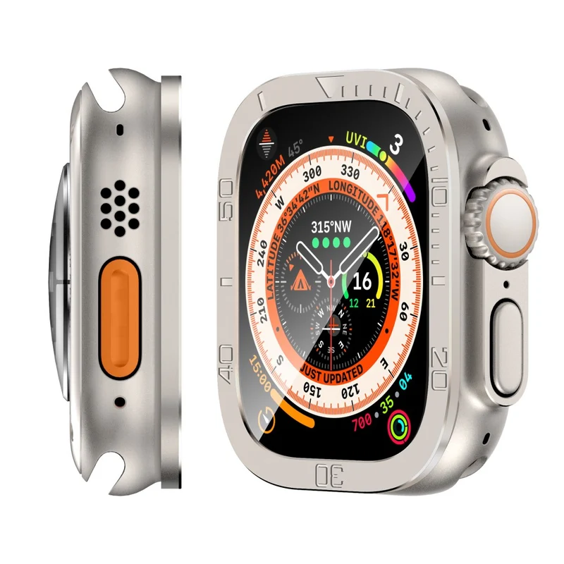 Apple Watch Ultra 49mm / Ultra 2 49mm Watch Case Aluminum Alloy Cover with Tempered Glass Protector