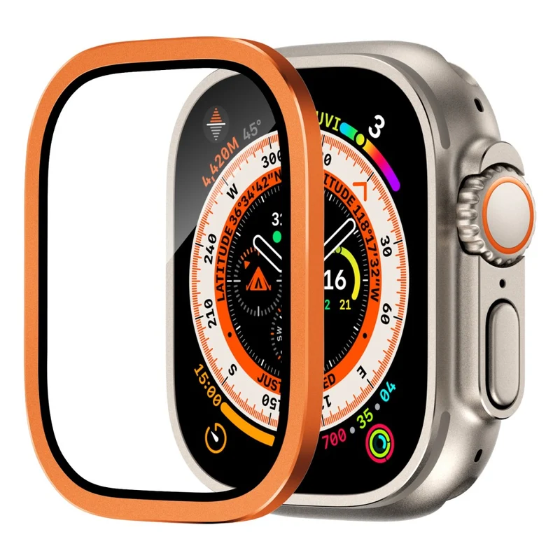 Apple Watch Ultra 49mm / Ultra 2 49mm Case Aluminum Alloy Watch Cover with Tempered Glass Film