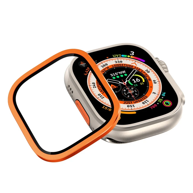 Apple Watch Ultra 49mm / Ultra 2 49mm Case Aluminum Alloy Watch Cover with Tempered Glass Film