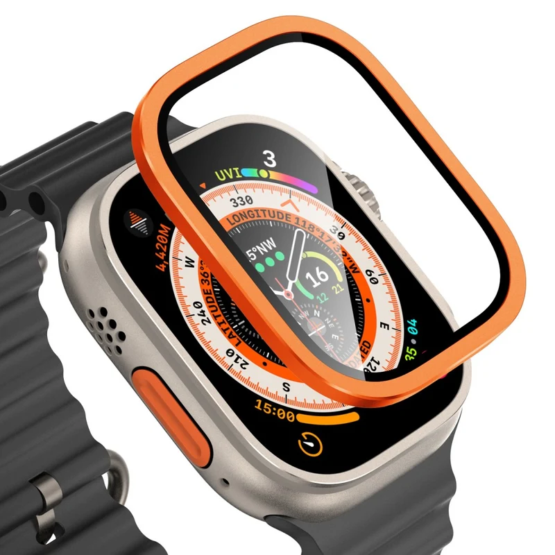 Apple Watch Ultra 49mm / Ultra 2 49mm Case Aluminum Alloy Watch Cover with Tempered Glass Film