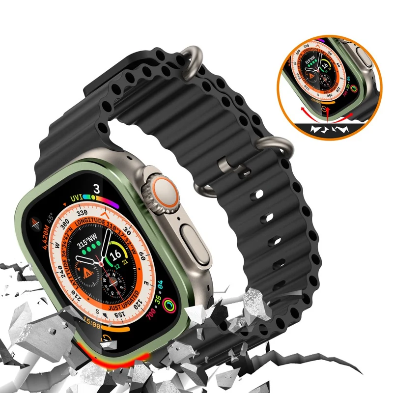 Apple Watch Ultra 49mm / Ultra 2 49mm Case Aluminum Alloy Watch Cover with Tempered Glass Film