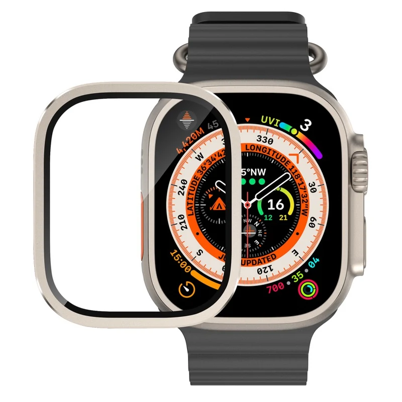 Apple Watch Ultra 49mm / Ultra 2 49mm Case Aluminum Alloy Watch Cover with Tempered Glass Film