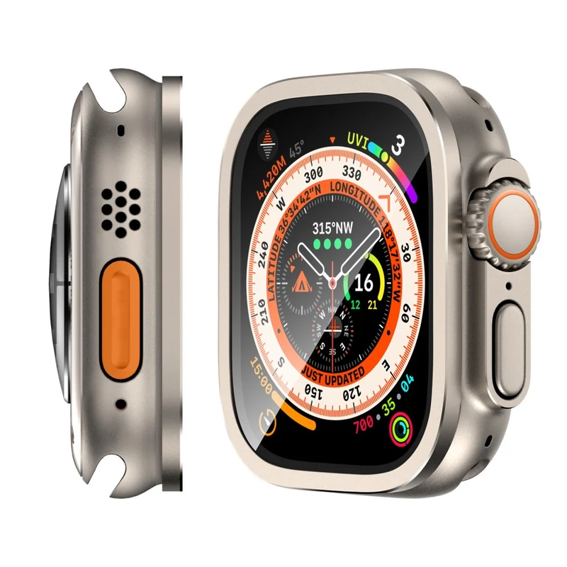 Apple Watch Ultra 49mm / Ultra 2 49mm Case Aluminum Alloy Watch Cover with Tempered Glass Film