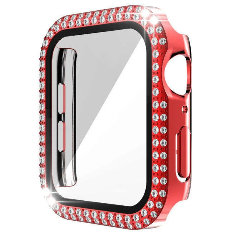 Apple Watch Series 9 8 7 41mm Watch Case Rhinestone Electroplating Frame with Tempered Glass Film - Rose Gold