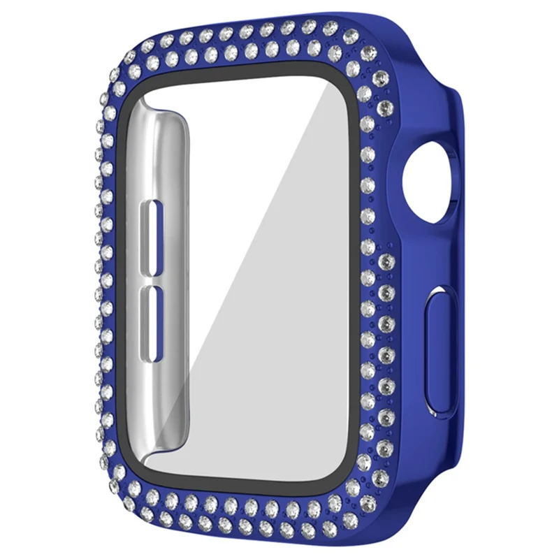 Apple Watch Series 9 8 7 41mm Watch Case Rhinestone Electroplating Frame with Tempered Glass Film - Rose Gold