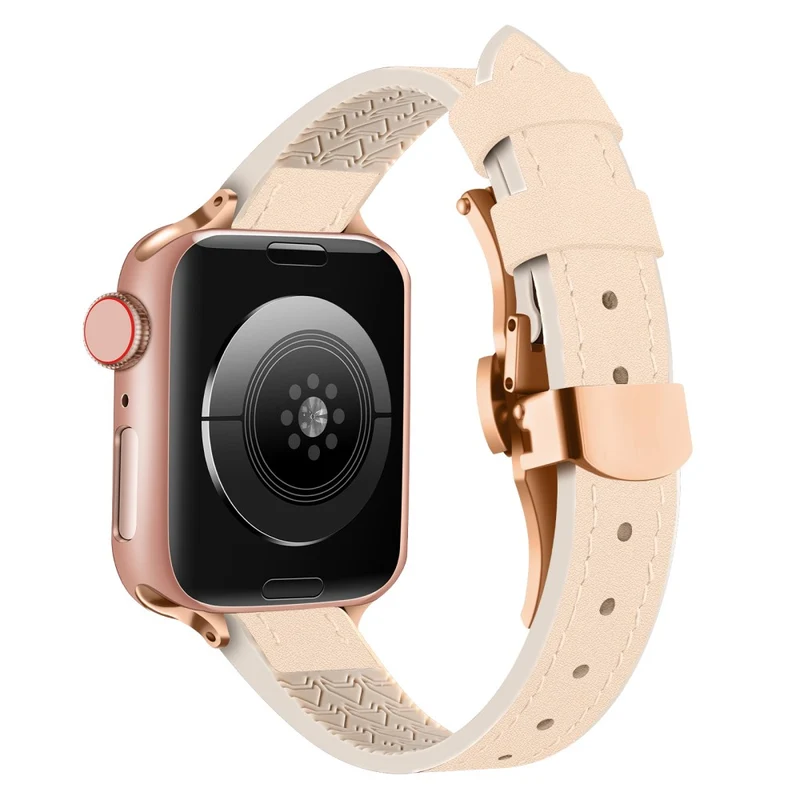 Apple Watch Series 41mm - 40mm - 38mm Universal Watch Strap - Tan / Rose Gold Buckle and Rose Gold Buckle