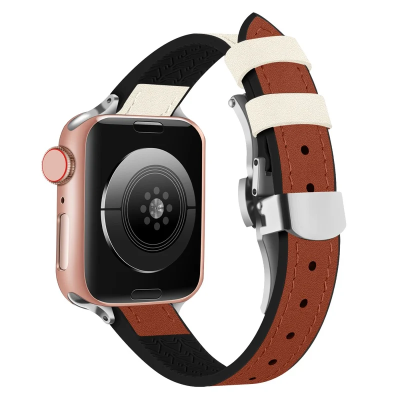 Apple Watch Series 41mm - 40mm - 38mm Universal Watch Strap - Tan / Rose Gold Buckle and Rose Gold Buckle