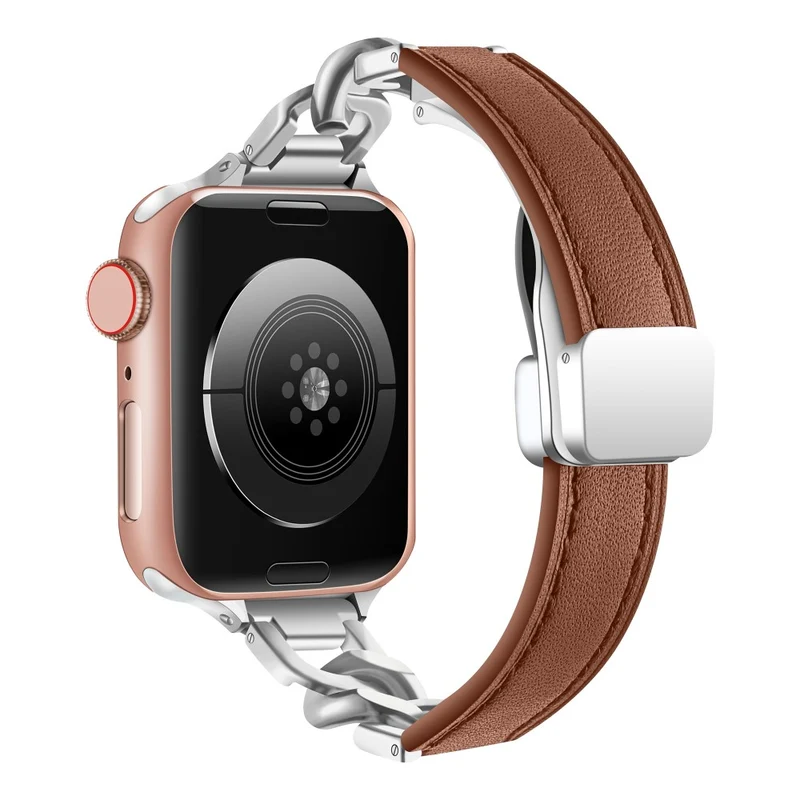 Apple Watch Series 41mm - 40mm - 38mm Universal Genuine Cow Leather Watch Strap - Tan