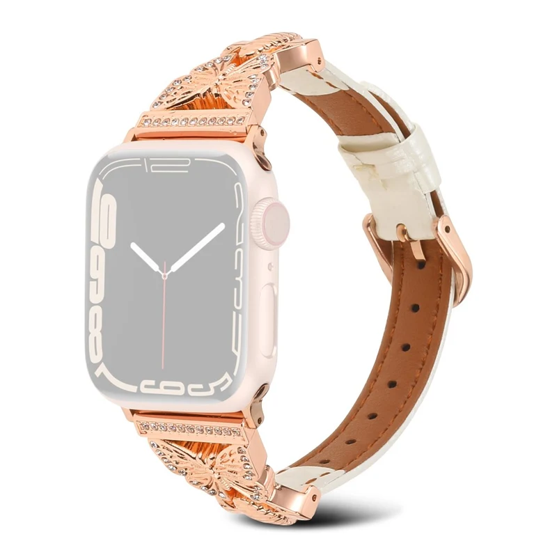 Apple Watch Series 41mm - 40mm - 38mm Universal Watch Band Butterfly Strap - White / Gold Buckle Buckle