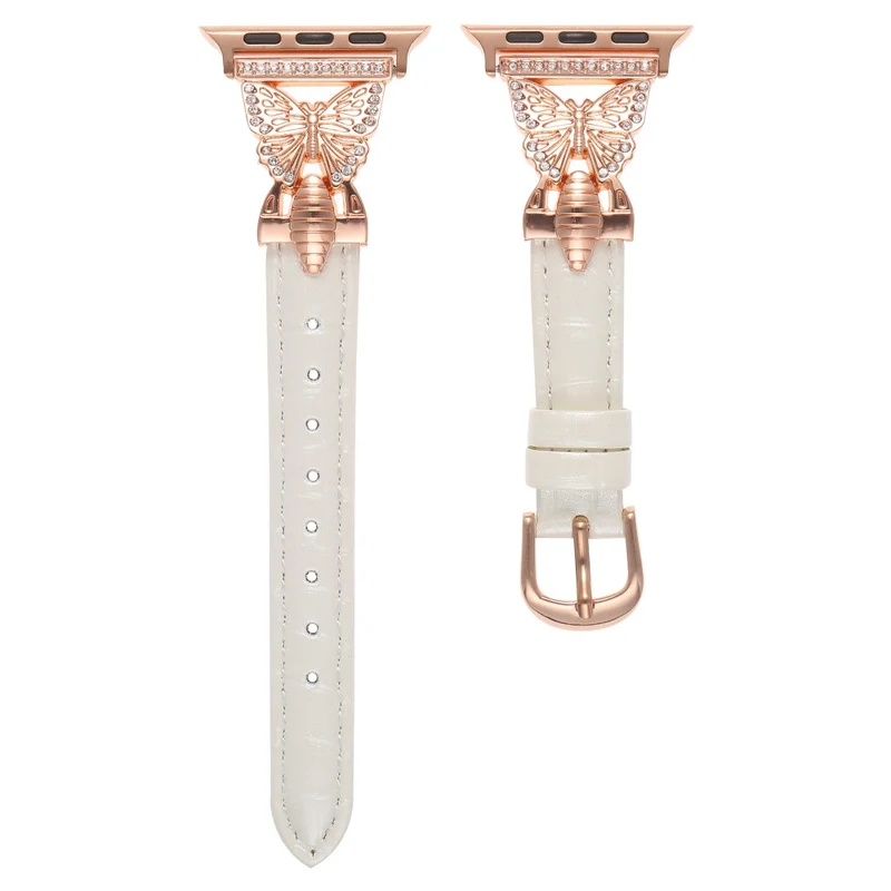 Apple Watch Series 41mm - 40mm - 38mm Universal Watch Band Butterfly Strap - White / Gold Buckle Buckle