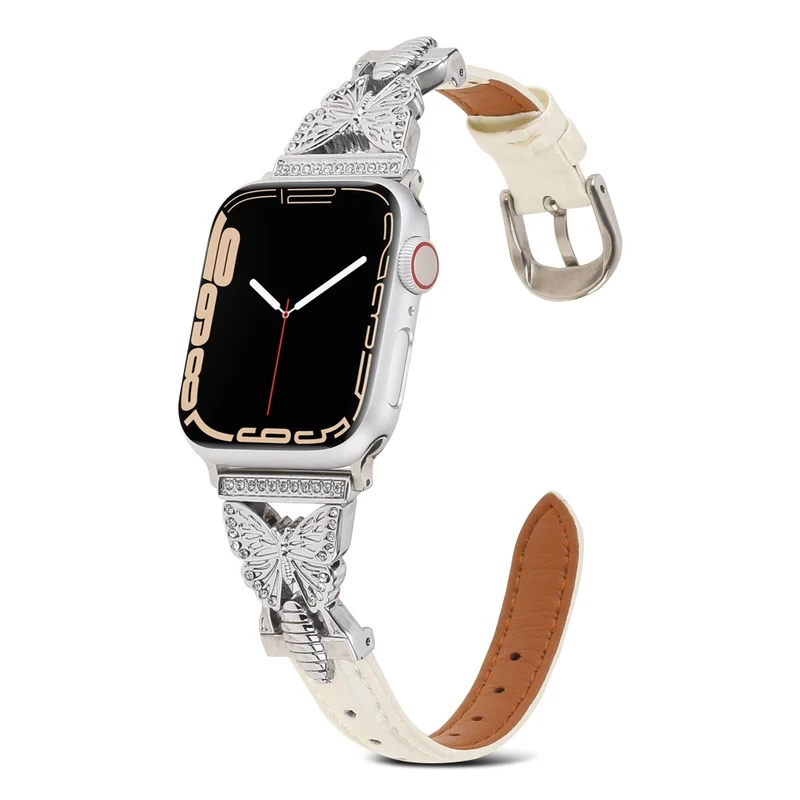 Apple Watch Series 41mm - 40mm - 38mm Universal Watch Band Butterfly Strap - White / Gold Buckle Buckle
