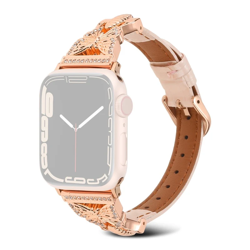 Apple Watch Series 41mm - 40mm - 38mm Universal Watch Band Butterfly Strap - White / Gold Buckle Buckle