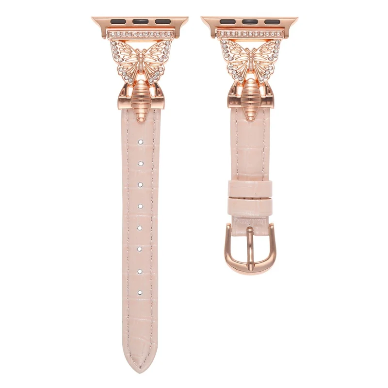 Apple Watch Series 41mm - 40mm - 38mm Universal Watch Band Butterfly Strap - White / Gold Buckle Buckle