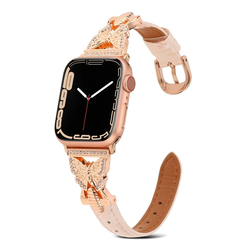 Apple Watch Series 41mm - 40mm - 38mm Universal Watch Band Butterfly Strap - White / Gold Buckle Buckle