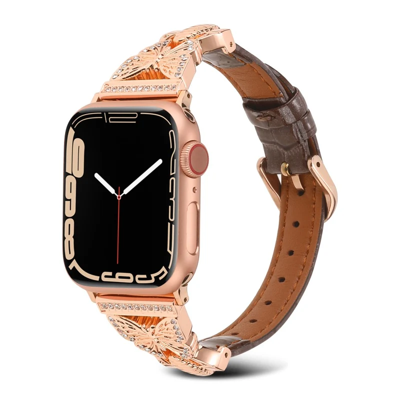 Apple Watch Series 41mm - 40mm - 38mm Universal Watch Band Butterfly Strap - White / Gold Buckle Buckle