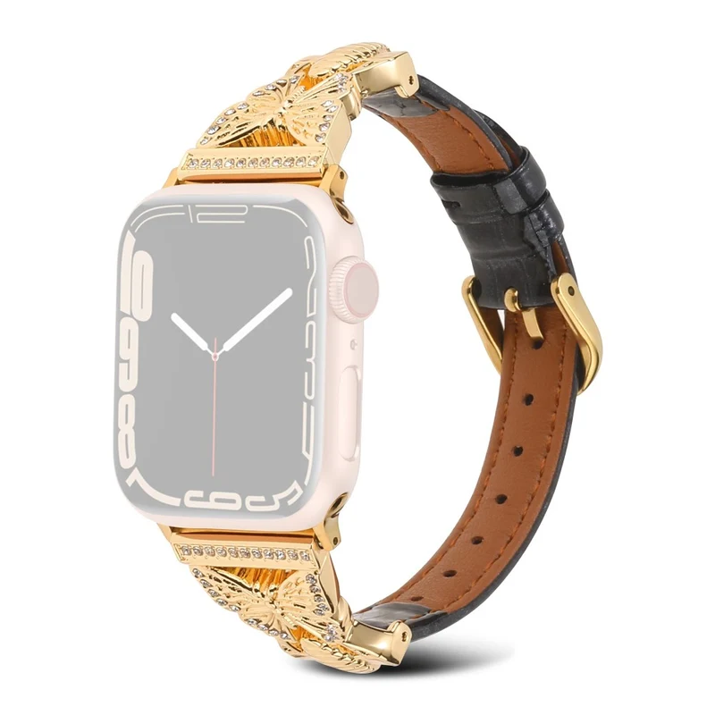 Apple Watch Series 41mm - 40mm - 38mm Universal Watch Band Butterfly Strap - White / Gold Buckle Buckle