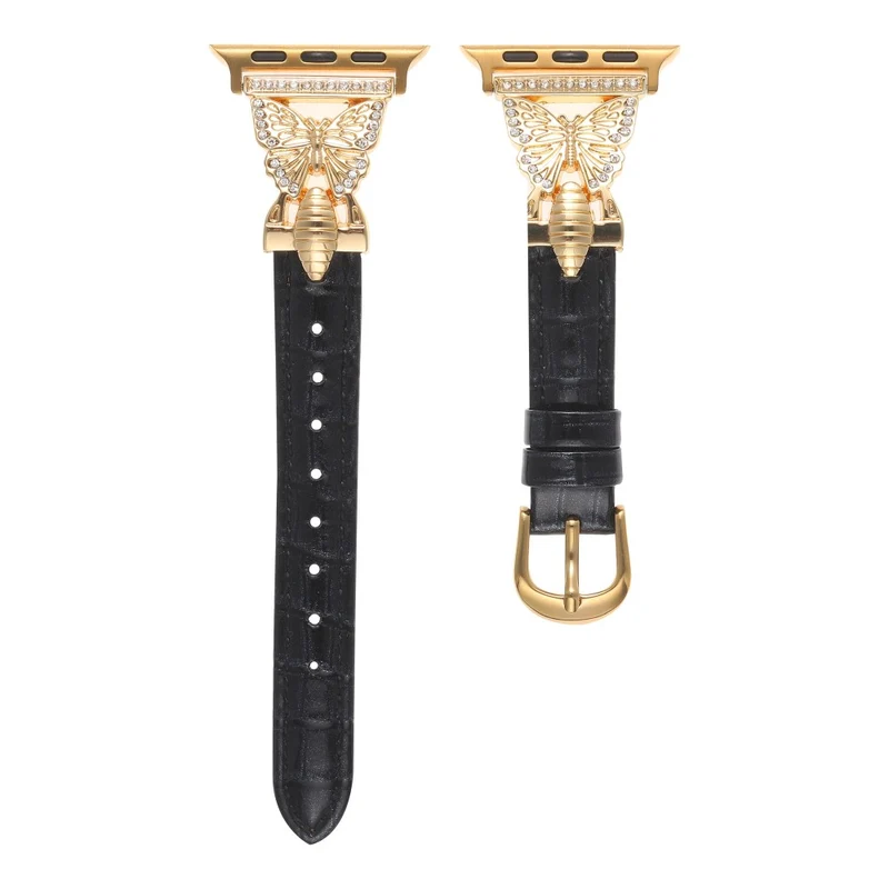 Apple Watch Series 41mm - 40mm - 38mm Universal Watch Band Butterfly Strap - White / Gold Buckle Buckle