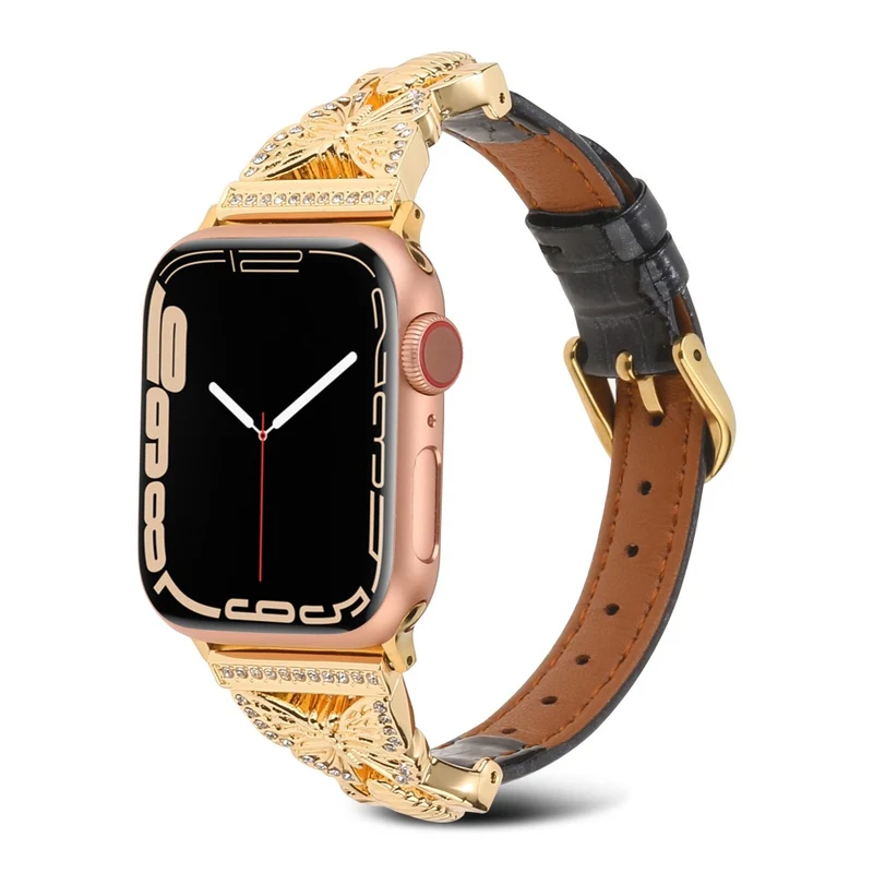 Apple Watch Series 41mm - 40mm - 38mm Universal Watch Band Butterfly Strap - White / Gold Buckle Buckle