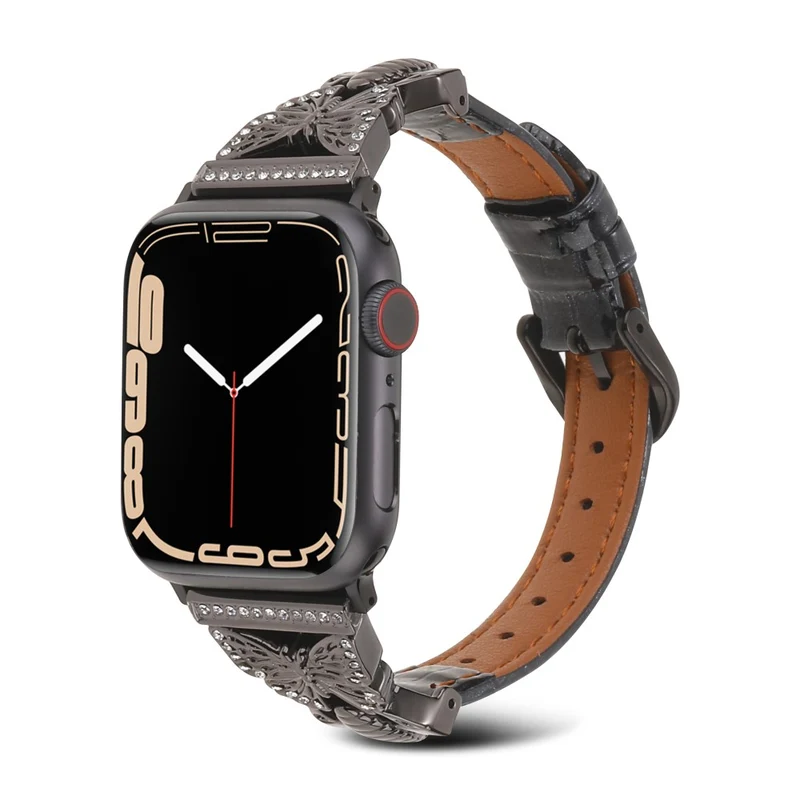 Apple Watch Series 41mm - 40mm - 38mm Universal Watch Band Butterfly Strap - White / Gold Buckle Buckle