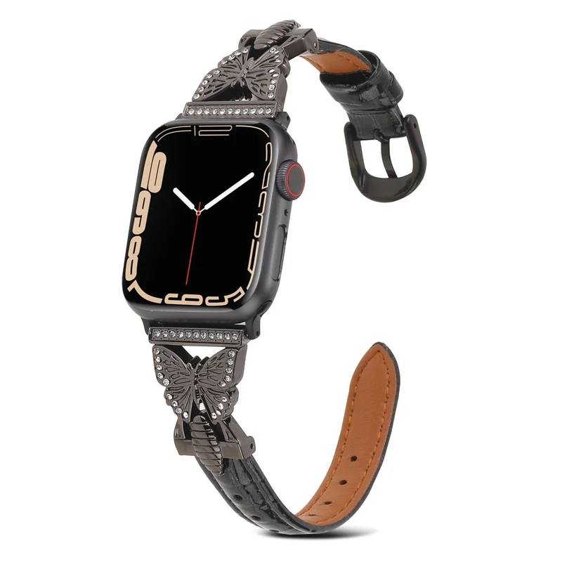 Apple Watch Series 41mm - 40mm - 38mm Universal Watch Band Butterfly Strap - White / Gold Buckle Buckle