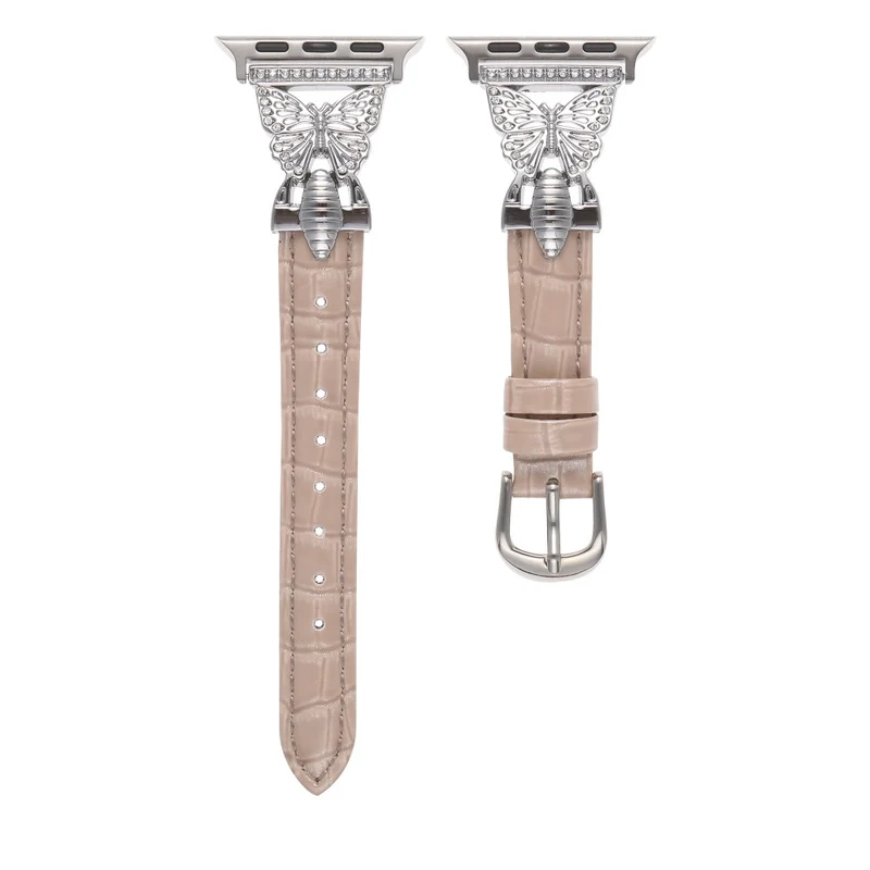 Apple Watch Series 41mm - 40mm - 38mm Universal Watch Band Butterfly Strap - White / Gold Buckle Buckle