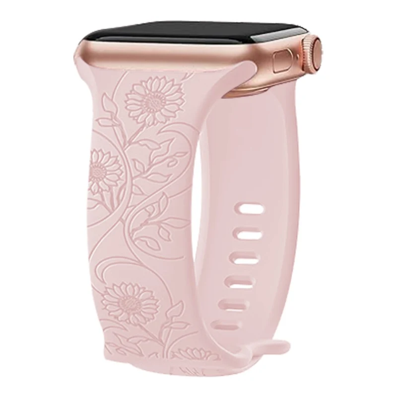 Apple Watch Series 41mm - 40mm - 38mm Universal Watch Band Flower Engraved Strap - Sunflower / Green