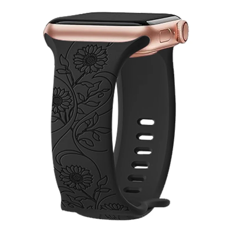 Apple Watch Series 41mm - 40mm - 38mm Universal Watch Band Flower Engraved Strap - Sunflower / Green