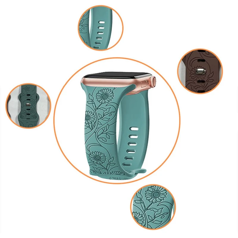 Apple Watch Series 41mm - 40mm - 38mm Universal Watch Band Flower Engraved Strap - Sunflower / Green