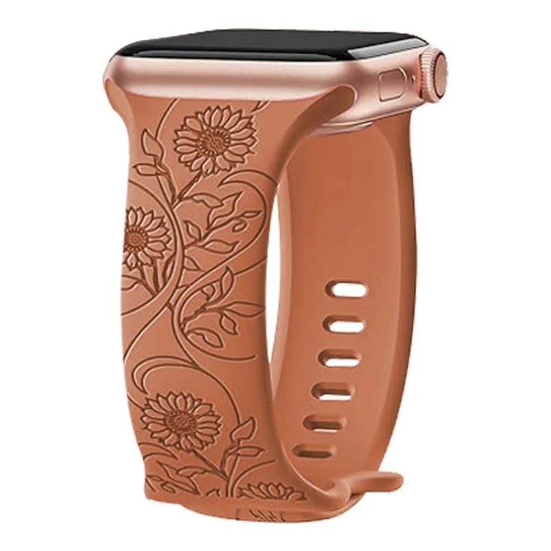 Apple Watch Series 41mm - 40mm - 38mm Universal Watch Band Flower Engraved Strap - Sunflower / Green