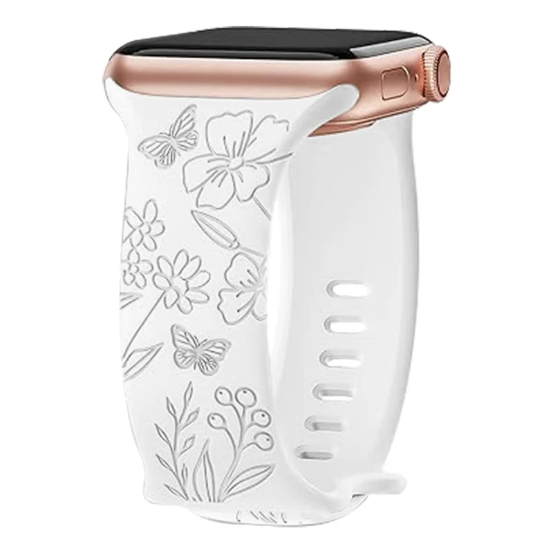 Apple Watch Series 41mm - 40mm - 38mm Universal Watch Band Flower Engraved Strap - Sunflower / Green