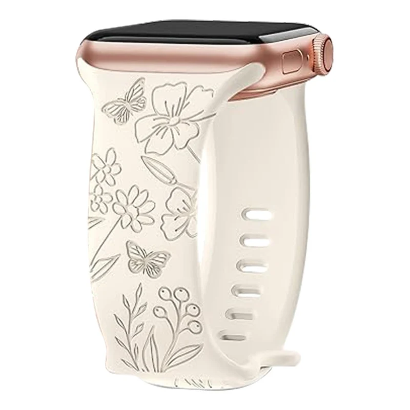 Apple Watch Series 41mm - 40mm - 38mm Universal Watch Band Flower Engraved Strap - Sunflower / Green