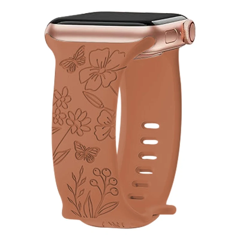 Apple Watch Series 41mm - 40mm - 38mm Universal Watch Band Flower Engraved Strap - Sunflower / Green