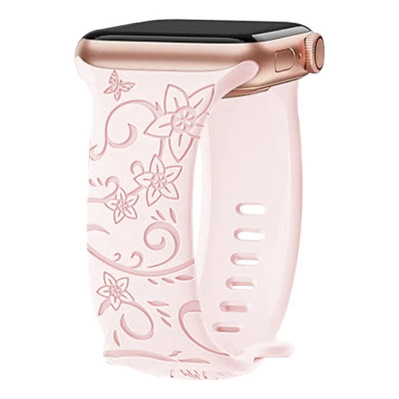 Apple Watch Series 41mm - 40mm - 38mm Universal Watch Band Flower Engraved Strap - Sunflower / Green