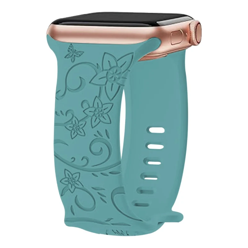 Apple Watch Series 41mm - 40mm - 38mm Universal Watch Band Flower Engraved Strap - Sunflower / Green