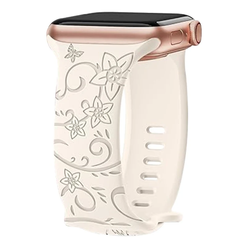 Apple Watch Series 41mm - 40mm - 38mm Universal Watch Band Flower Engraved Strap - Sunflower / Green