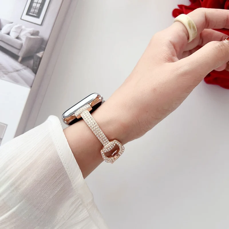 Apple Watch Series 41mm - 40mm - 38mm Universal Watch Band Rhinestone Decor Bracelet - Rose Gold