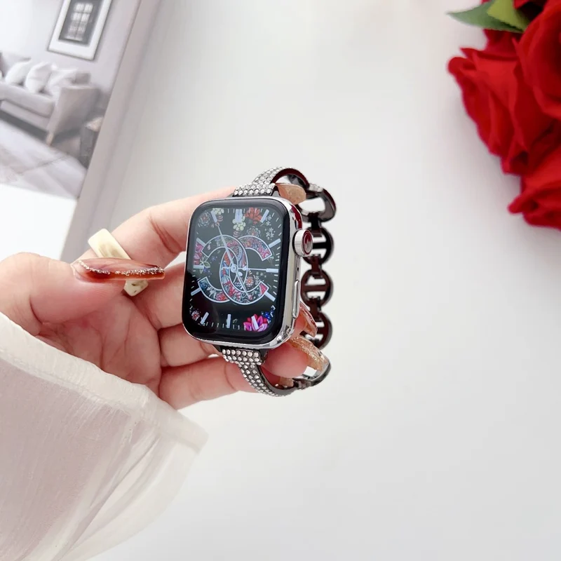 Apple Watch Series 41mm - 40mm - 38mm Universal Watch Band Rhinestone Decor Bracelet - Rose Gold