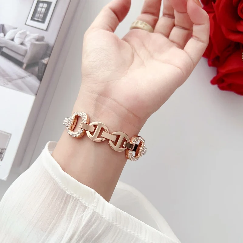 Apple Watch Series 41mm - 40mm - 38mm Universal Watch Band Rhinestone Decor Bracelet - Rose Gold