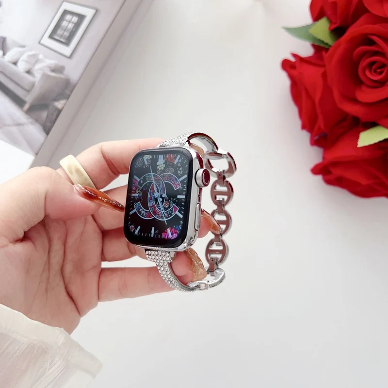 Apple Watch Series 41mm - 40mm - 38mm Universal Watch Band Rhinestone Decor Bracelet - Rose Gold