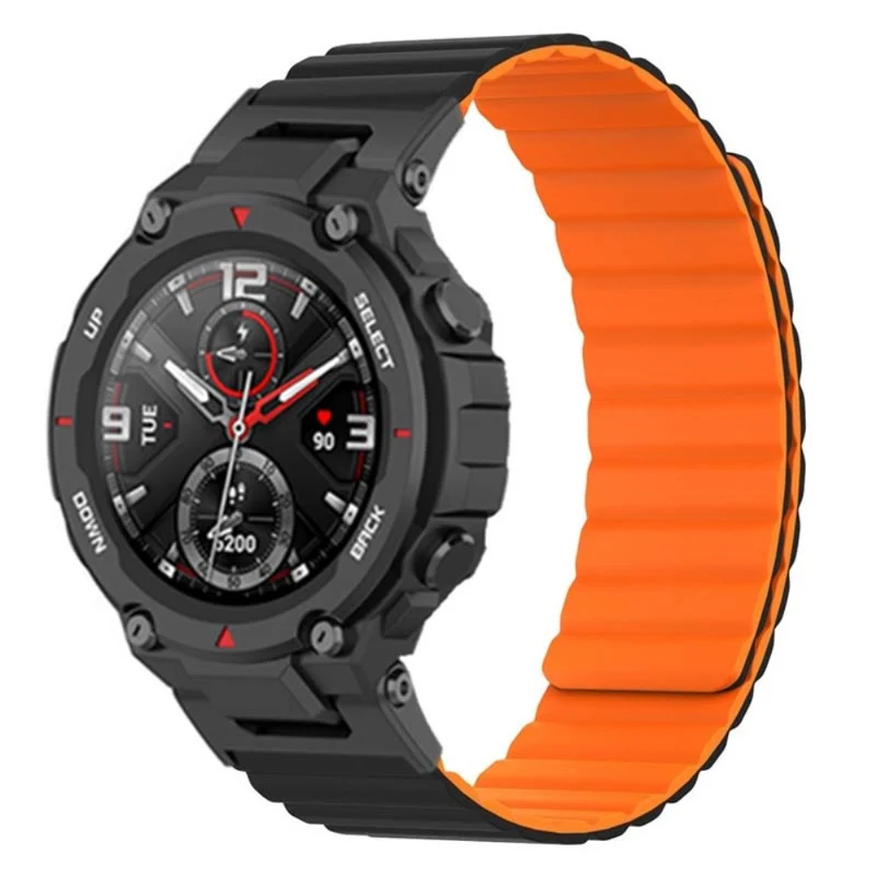 Huami Amazfit T-Rex / T-Rex Pro Flexible Watch Strap Magnetic Smartwatch Band - Black+Orange